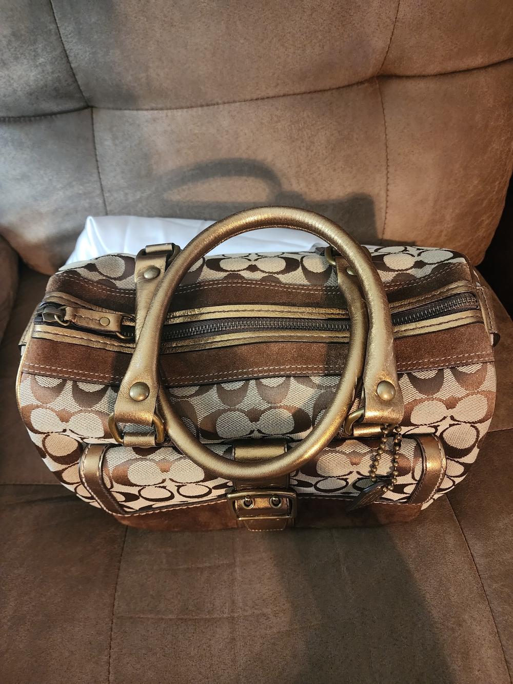 Coach *RARE* LIMITED EDITION Signature Canvas BOSTON Satchel W Suede Metallic - Picture 4 of 12